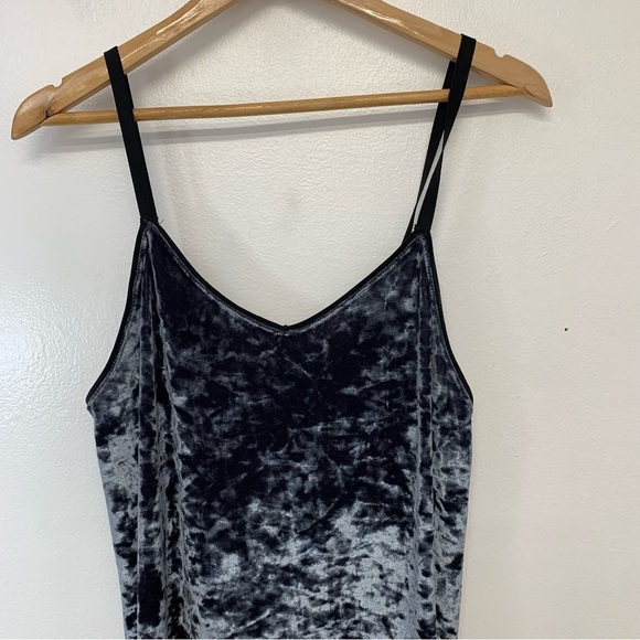 Top Shop Velvet Mini Slip Dress 4  Gray Shimmer Stretch Tunic Fairy Grunge Boho - Picture 2 of 11